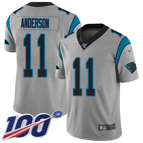 Custom Panthers #11 Robby Anderson Silver Men’s Stitched NFL Limited Inverted Legend 100th Season Jersey