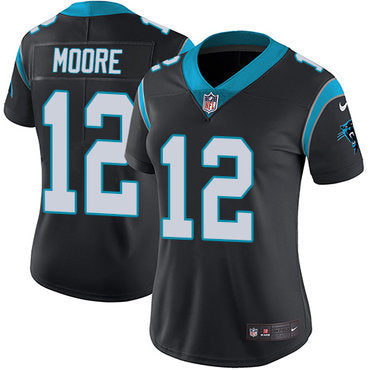 Custom Panthers #12 DJ Moore Black Team Color Women’s Stitched NFL Vapor Untouchable Limited Jersey
