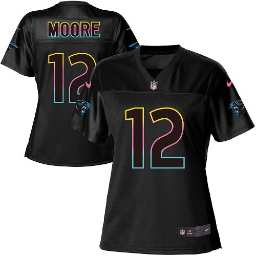 Custom Panthers #12 DJ Moore Black Women’s NFL Fashion Game Jersey
