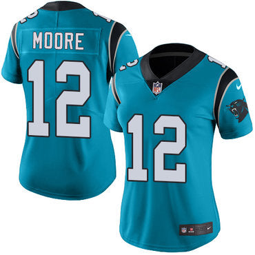 Custom Panthers #12 DJ Moore Blue Alternate Women’s Stitched NFL Vapor Untouchable Limited Jersey