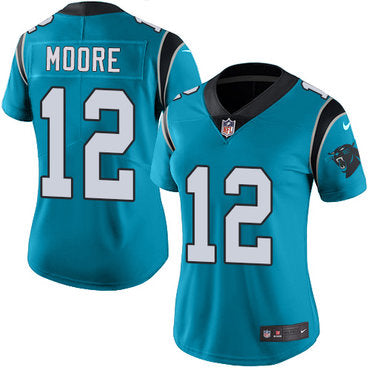 Custom Panthers #12 DJ Moore Blue Women’s Stitched NFL Limited Rush Jersey