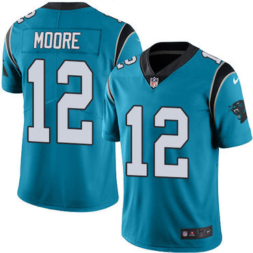 Custom Panthers #12 DJ Moore Blue Youth Stitched NFL Limited Rush Jersey