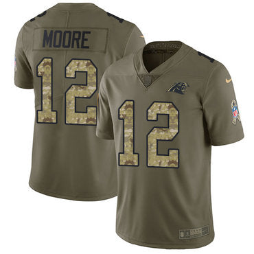 Custom Panthers #12 DJ Moore Olive Camo Youth Stitched NFL Limited 2017 Salute to Service Jersey