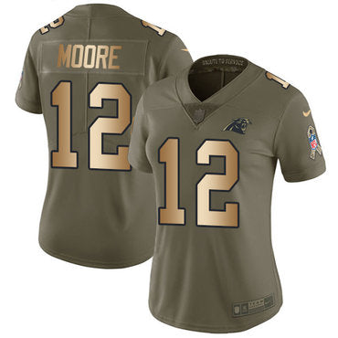 Custom Panthers #12 DJ Moore Olive Gold Women’s Stitched NFL Limited 2017 Salute to Service Jersey
