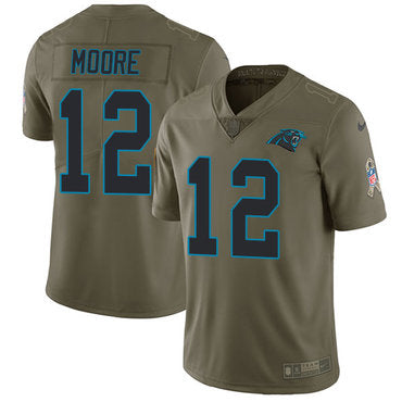 Custom Panthers #12 DJ Moore Olive Youth Stitched NFL Limited 2017 Salute to Service Jersey