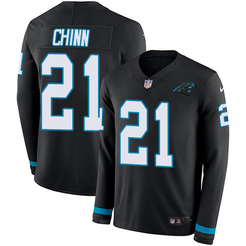 Custom Panthers #21 Jeremy Chinn Black Team Color Men’s Stitched NFL Limited Therma Long Sleeve Jersey