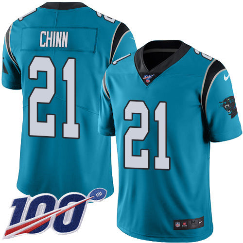 Custom Panthers #21 Jeremy Chinn Blue Men’s Stitched NFL Limited Rush 100th Season Jersey
