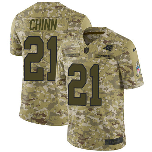 Custom Panthers #21 Jeremy Chinn Camo Men’s Stitched NFL Limited 2018 Salute To Service Jersey