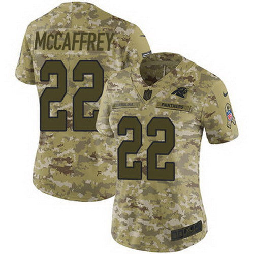 Custom Panthers #22 Christian McCaffrey Camo Women’s Stitched NFL Limited 2018 Salute to Service Jersey