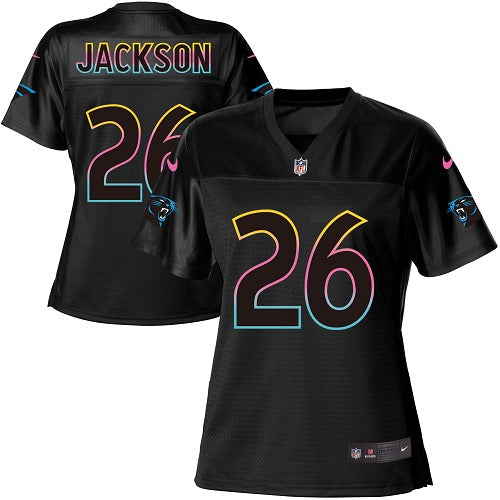 Custom Panthers #26 Donte Jackson Black Women’s NFL Fashion Game Jersey