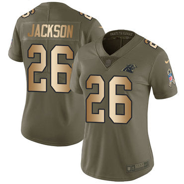 Custom Panthers #26 Donte Jackson Olive Gold Women’s Stitched NFL Limited 2017 Salute to Service Jersey