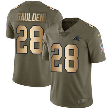 Custom Panthers #28 Rashaan Gaulden Olive Gold Men’s Stitched NFL Limited 2017 Salute To Service Jersey