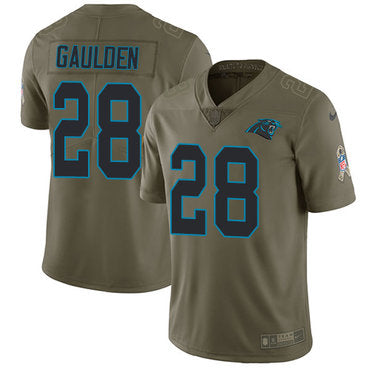 Custom Panthers #28 Rashaan Gaulden Olive Men’s Stitched NFL Limited 2017 Salute To Service Jersey