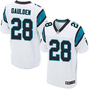 Custom Panthers #28 Rashaan Gaulden White Men’s Stitched NFL Elite Jersey