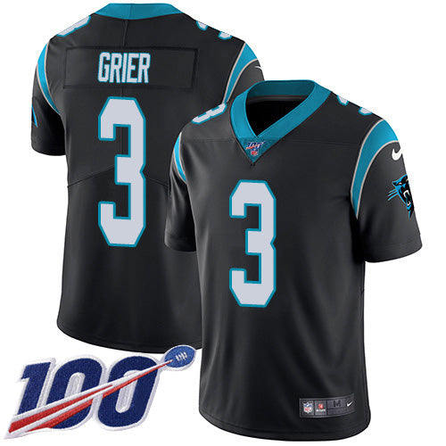 Custom Panthers #3 Will Grier Black Team Color Men’s Stitched NFL 100th Season Vapor Untouchable Limited Jersey