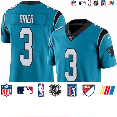 Custom Panthers #3 Will Grier Blue Alternate Men’s Stitched NFL 100th Season Vapor Untouchable Limited Jersey