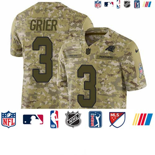 Custom Panthers #3 Will Grier Camo Men’s Stitched NFL Limited 2018 Salute To Service Jersey