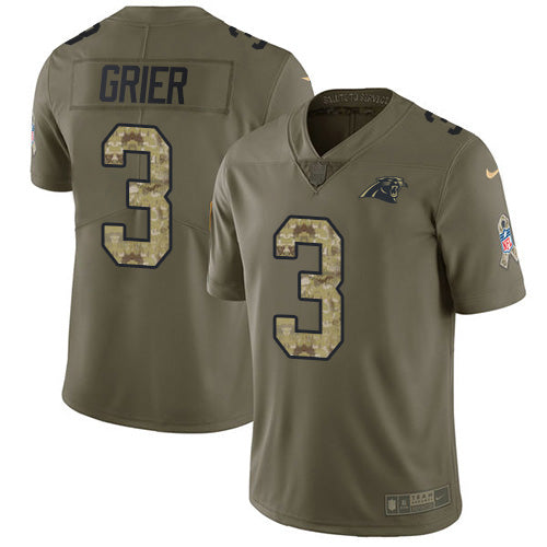 Custom Panthers #3 Will Grier Olive Camo Men’s Stitched NFL Limited 2017 Salute To Service Jersey