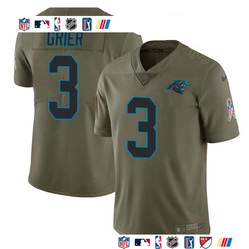 Custom Panthers #3 Will Grier Olive Men’s Stitched NFL Limited 2017 Salute To Service Jersey