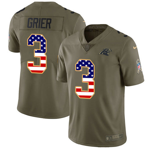 Custom Panthers #3 Will Grier Olive USA Flag Men’s Stitched NFL Limited 2017 Salute To Service Jersey