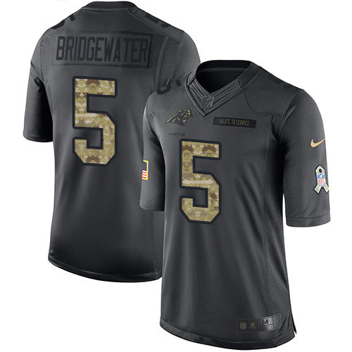 Custom Panthers #5 Teddy Bridgewater Black Men’s Stitched NFL Limited 2016 Salute to Service Jersey