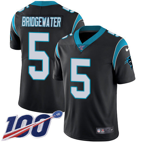 Custom Panthers #5 Teddy Bridgewater Black Team Color Men’s Stitched NFL 100th Season Vapor Untouchable Limited Jersey