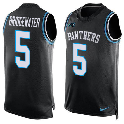Custom Panthers #5 Teddy Bridgewater Black Team Color Men’s Stitched NFL Limited Tank Top Jersey