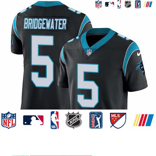 Custom Panthers #5 Teddy Bridgewater Black Team Color Men’s Stitched NFL Vapor Untouchable Limited Jersey