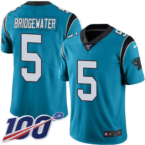 Custom Panthers #5 Teddy Bridgewater Blue Alternate Men’s Stitched NFL 100th Season Vapor Untouchable Limited Jersey