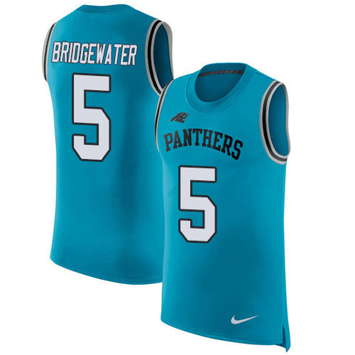 Custom Panthers #5 Teddy Bridgewater Blue Alternate Men’s Stitched NFL Limited Rush Tank Top Jersey