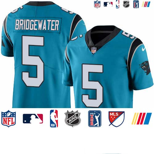 Custom Panthers #5 Teddy Bridgewater Blue Men’s Stitched NFL Limited Rush Jersey