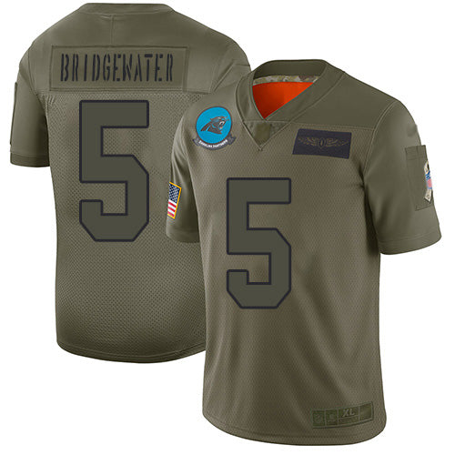 Custom Panthers #5 Teddy Bridgewater Camo Men’s Stitched NFL Limited 2019 Salute To Service Jersey