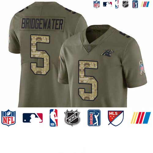 Custom Panthers #5 Teddy Bridgewater Olive Camo Men’s Stitched NFL Limited 2017 Salute To Service Jersey