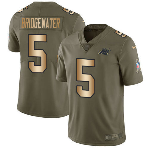 Custom Panthers #5 Teddy Bridgewater Olive Gold Men’s Stitched NFL Limited 2017 Salute To Service Jersey