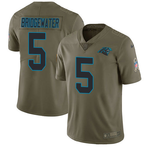 Custom Panthers #5 Teddy Bridgewater Olive Men’s Stitched NFL Limited 2017 Salute To Service Jersey