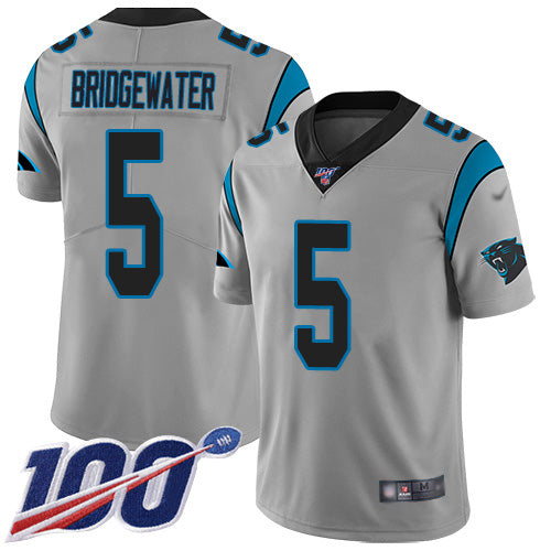 Custom Panthers #5 Teddy Bridgewater Silver Men’s Stitched NFL Limited Inverted Legend 100th Season Jersey
