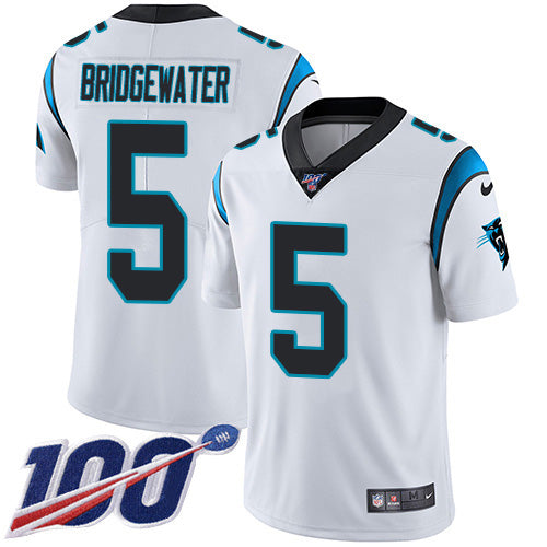 Custom Panthers #5 Teddy Bridgewater White Men’s Stitched NFL 100th Season Vapor Untouchable Limited Jersey