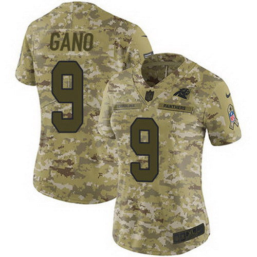 Custom Panthers #9 Graham Gano Camo Women’s Stitched NFL Limited 2018 Salute to Service Jersey