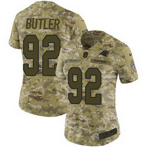 Custom Panthers #92 Vernon Butler Camo Women’s Stitched NFL Limited 2018 Salute to Service Jersey