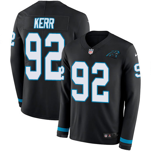 Custom Panthers #92 Zach Kerr Black Team Color Men’s Stitched NFL Limited Therma Long Sleeve Jersey