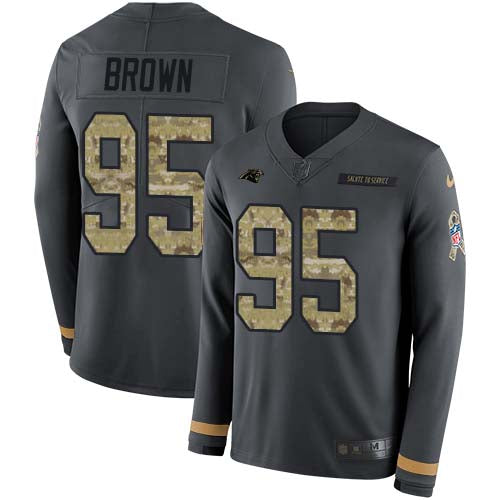 Custom Panthers #95 Derrick Brown Anthracite Salute to Service Men’s Stitched NFL Limited Therma Long Sleeve Jersey