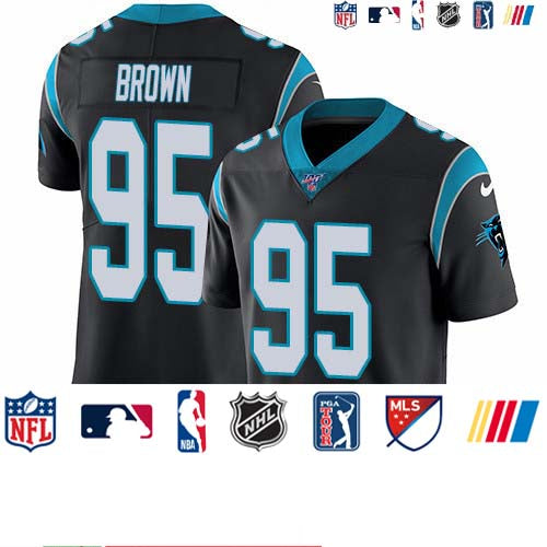 Custom Panthers #95 Derrick Brown Black Team Color Men’s Stitched NFL 100th Season Vapor Untouchable Limited Jersey