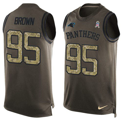 Custom Panthers #95 Derrick Brown Green Men’s Stitched NFL Limited Salute To Service Tank Top Jersey