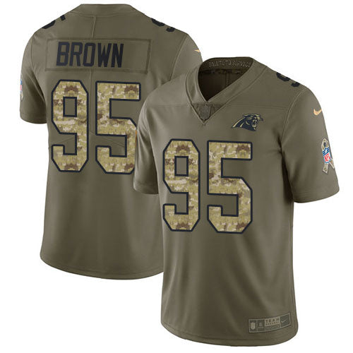Custom Panthers #95 Derrick Brown Olive Camo Men’s Stitched NFL Limited 2017 Salute To Service Jersey