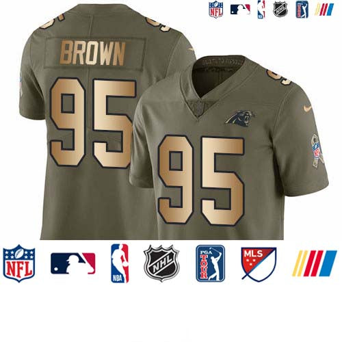 Custom Panthers #95 Derrick Brown Olive Gold Men’s Stitched NFL Limited 2017 Salute To Service Jersey