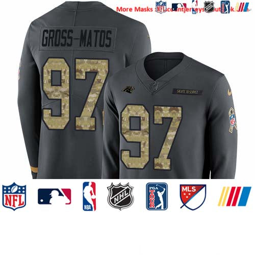 Custom Panthers #97 Yetur Gross-Matos Anthracite Salute to Service Men’s Stitched NFL Limited Therma Long Sleeve Jersey
