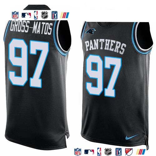 Custom Panthers #97 Yetur Gross-Matos Black Team Color Men’s Stitched NFL Limited Tank Top Jersey