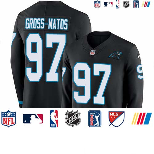 Custom Panthers #97 Yetur Gross-Matos Black Team Color Men’s Stitched NFL Limited Therma Long Sleeve Jersey