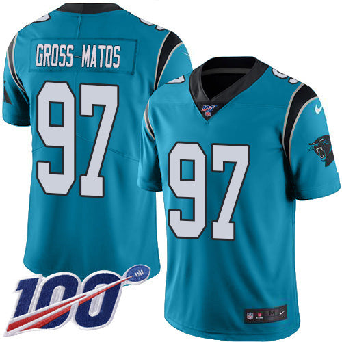 Custom Panthers #97 Yetur Gross-Matos Blue Alternate Men’s Stitched NFL 100th Season Vapor Untouchable Limited Jersey