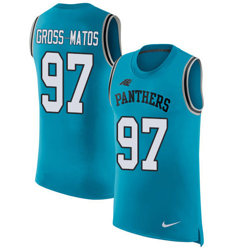 Custom Panthers #97 Yetur Gross-Matos Blue Alternate Men’s Stitched NFL Limited Rush Tank Top Jersey